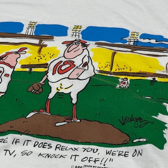 Vintage 80s Funny Humor Baseball Cartoon 1980s Sports Crewneck Tshirt - Picture 3 of 4